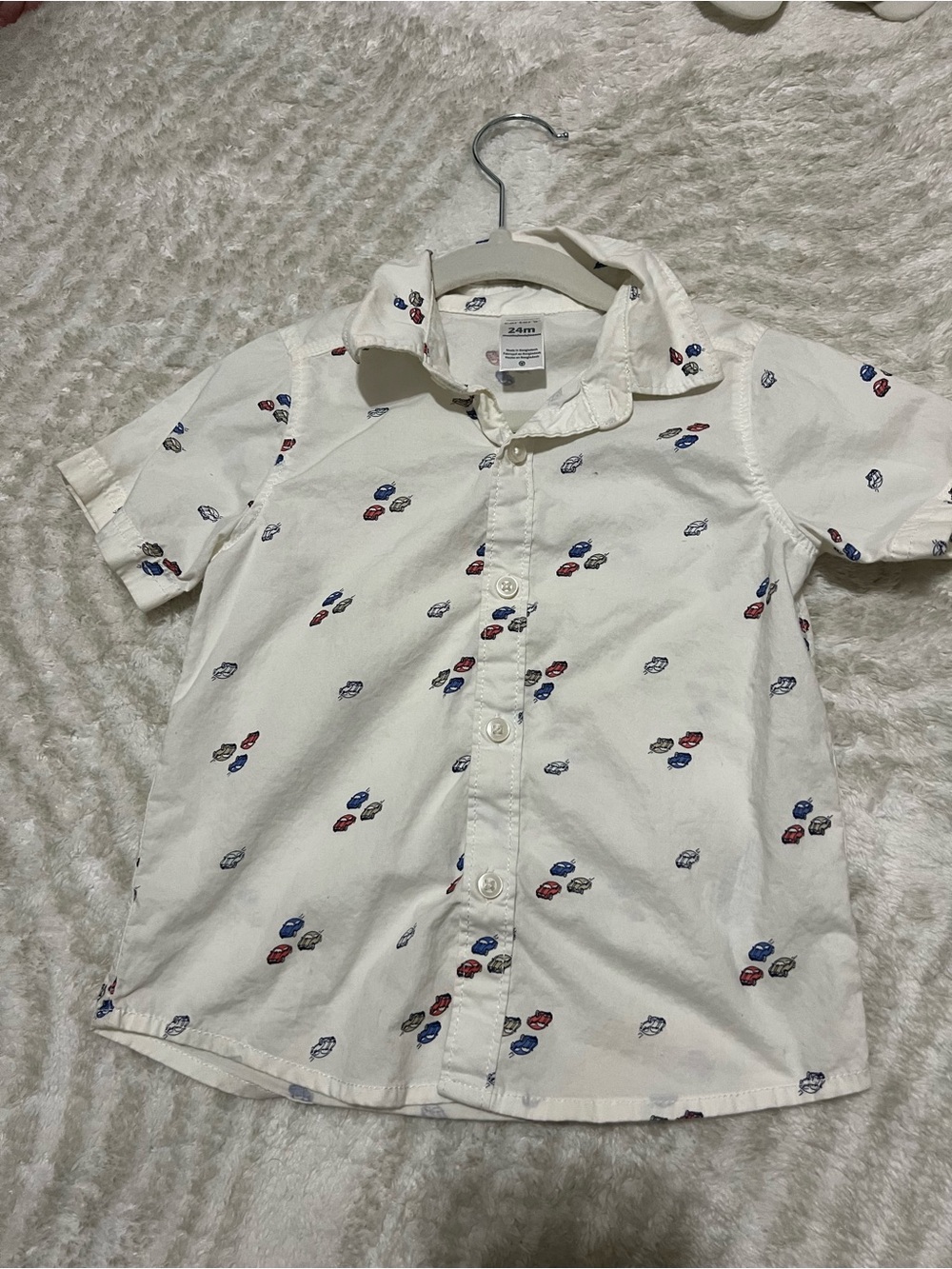 Carter's White Short-Sleeve Button-Down Shirt with Red & Blue Print